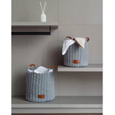 Kit 2 Cestos Decorativos Organizadores Grande E Médio Cestos De Corda Cinza Com Alças De Couro Yoi